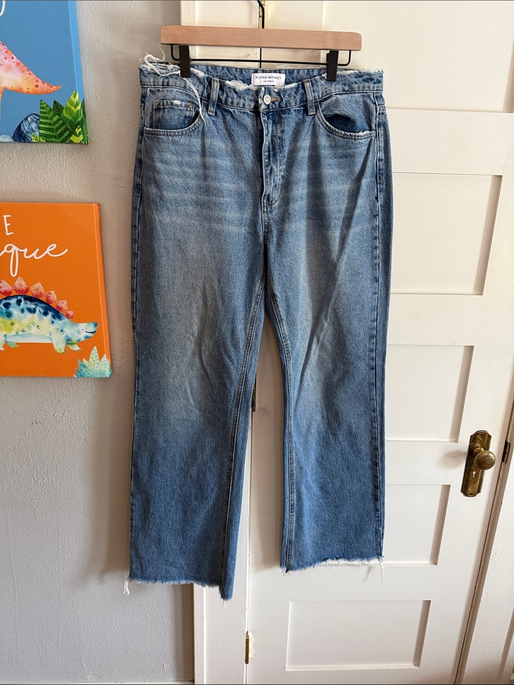 Flying Monkey Light Wash Boyfriend Jeans with Raw Hem